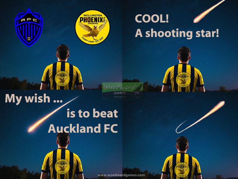 Football player making a wish on a shooting star - Wellington Phoenix vs Auckland FC - A-League - Woodward Games