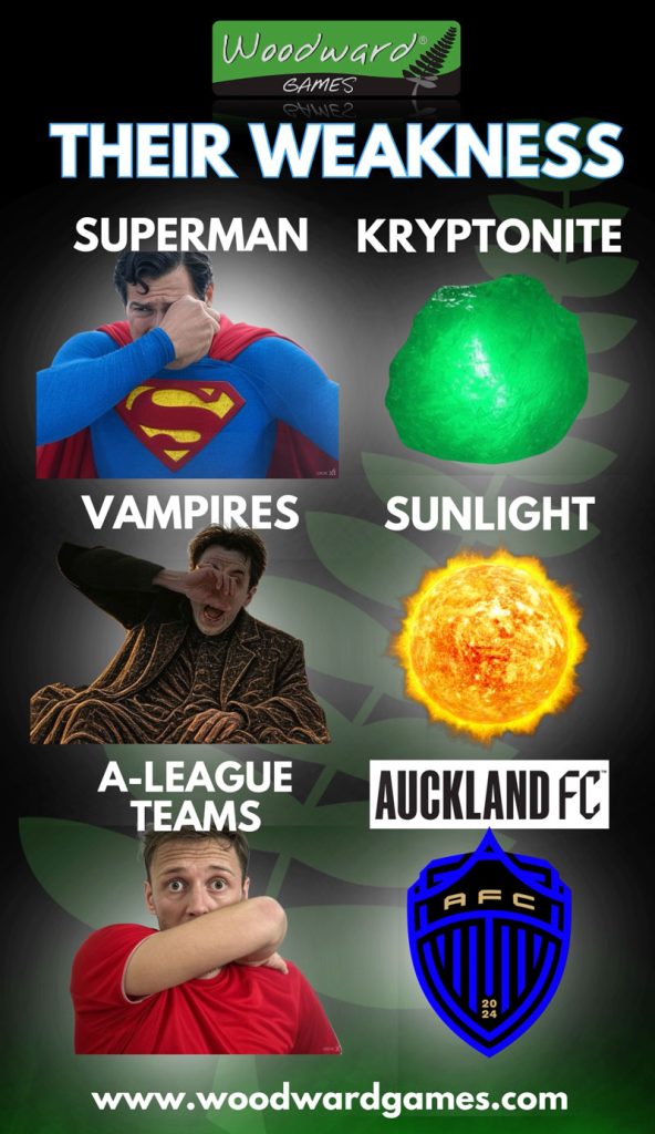 Their Weakness - A-League Football Teams Meme about Auckland FC - Woodward Games